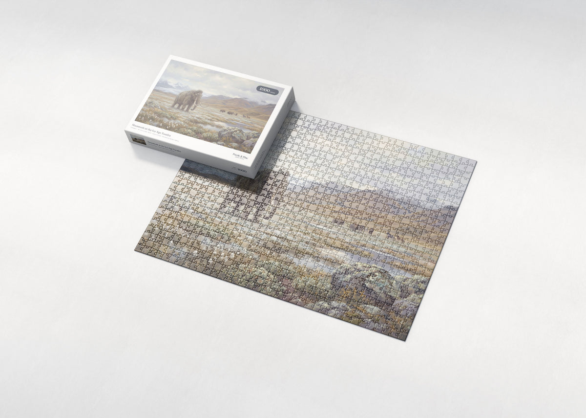 Mammoth at the Ice Age Tundra jigsaw puzzle - box and puzzle