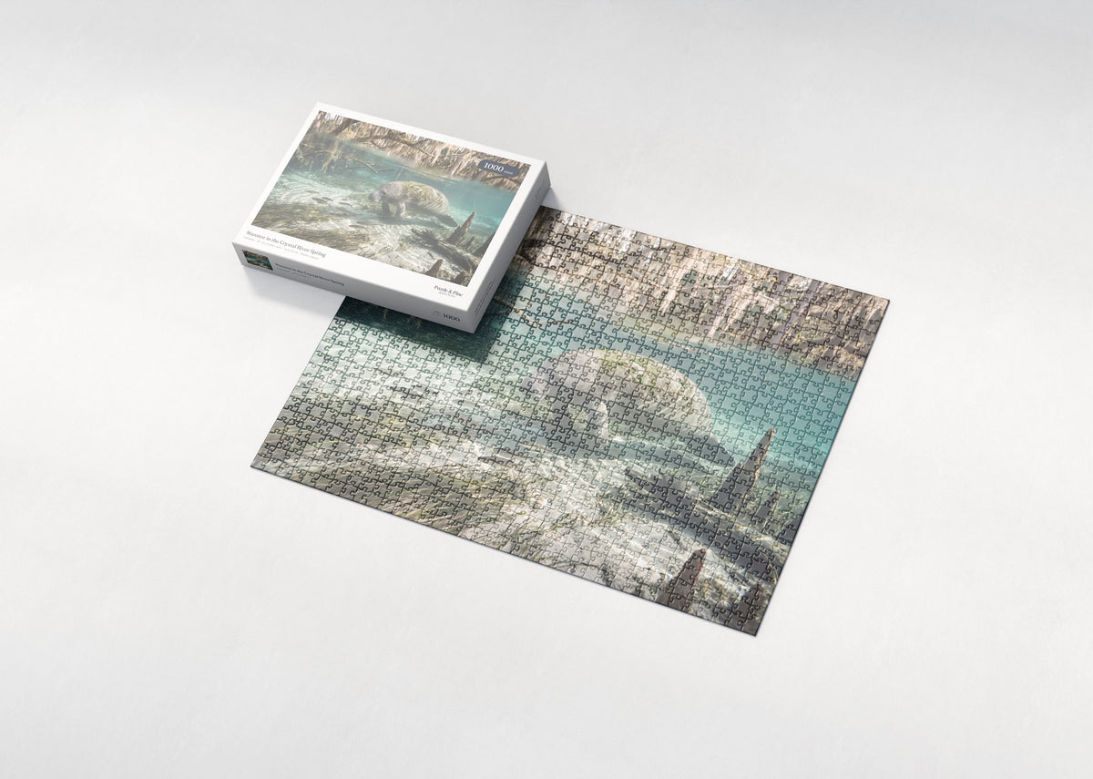 Manatee in the Crystal River Spring jigsaw puzzle - box and puzzle