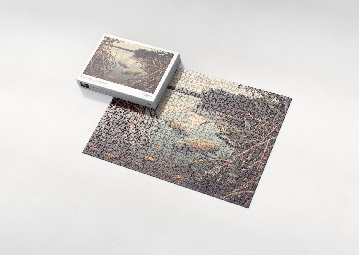 Manatees in the Florida Mangroves jigsaw puzzle - box and puzzle