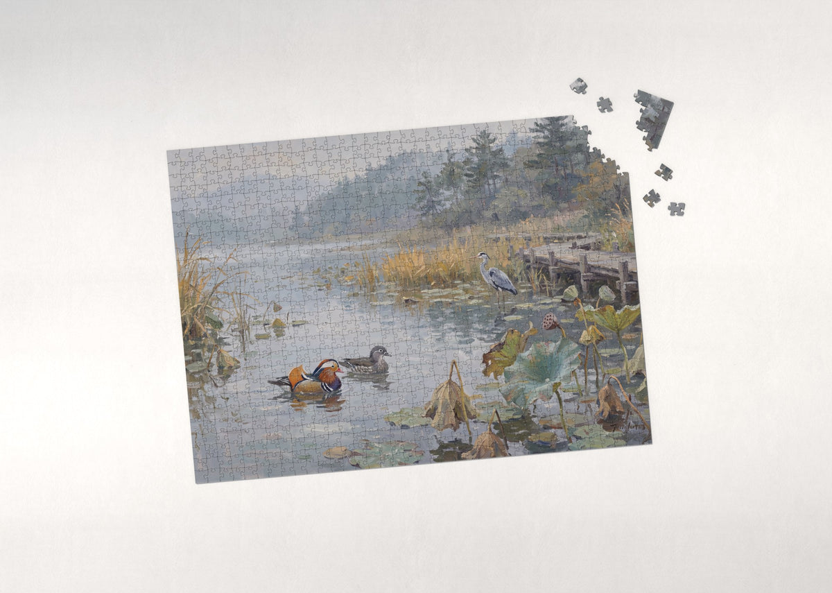 Mandarin Ducks in the Golden Wetland jigsaw puzzle - puzzle with loose pieces