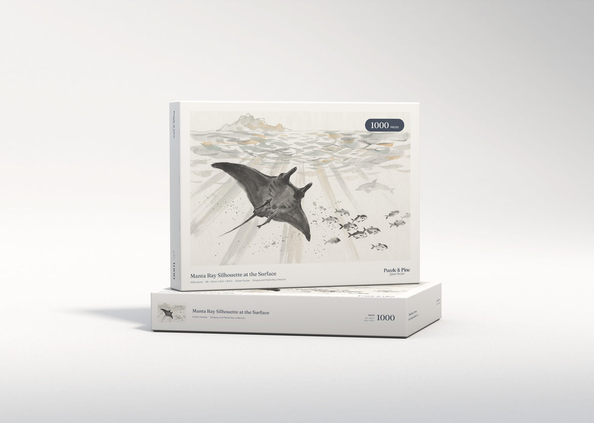 Manta Ray Silhouette at the Surface jigsaw puzzle - gift box