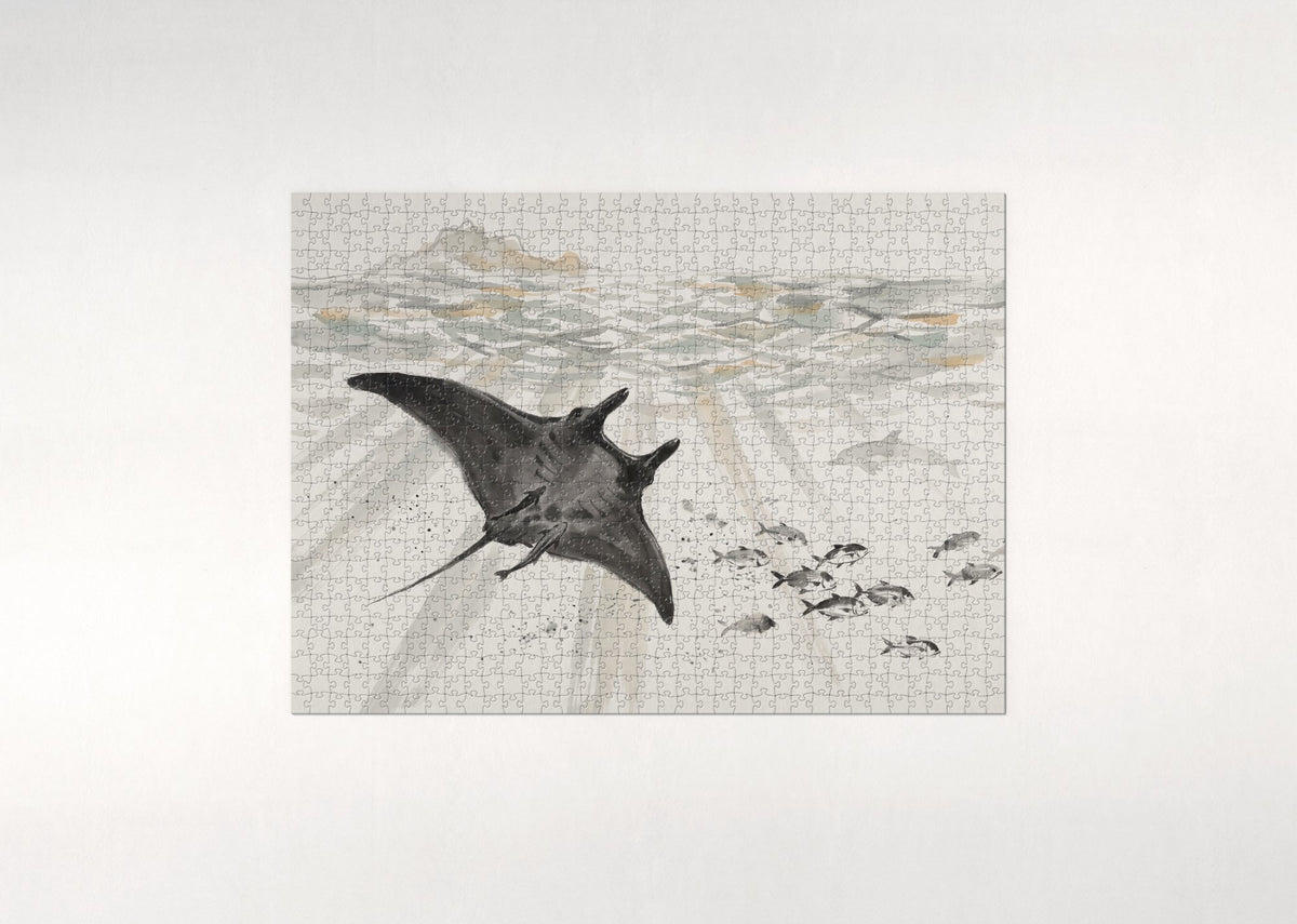 Manta Ray Silhouette at the Surface jigsaw puzzle - flat puzzle