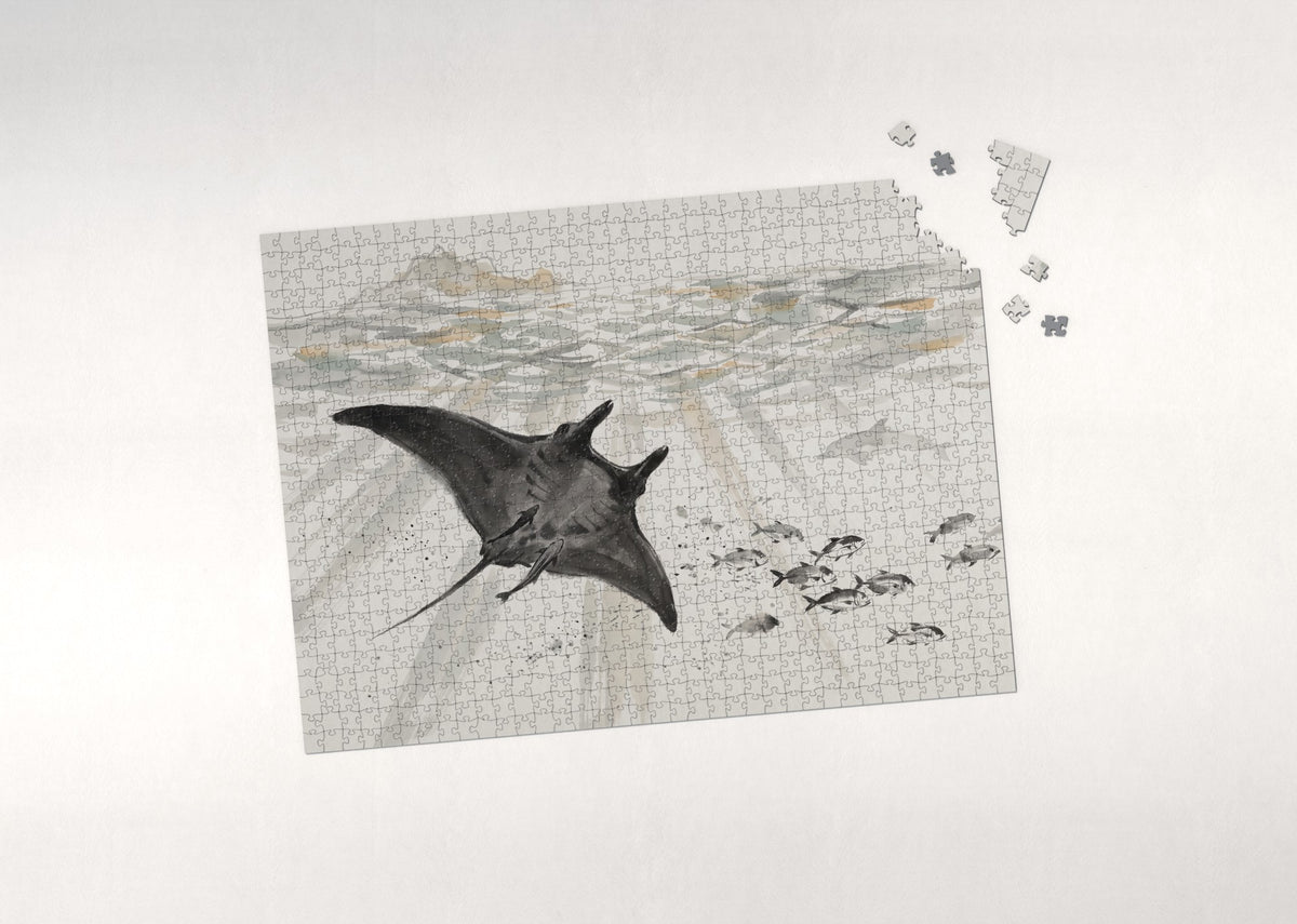 Manta Ray Silhouette at the Surface jigsaw puzzle - puzzle with loose pieces