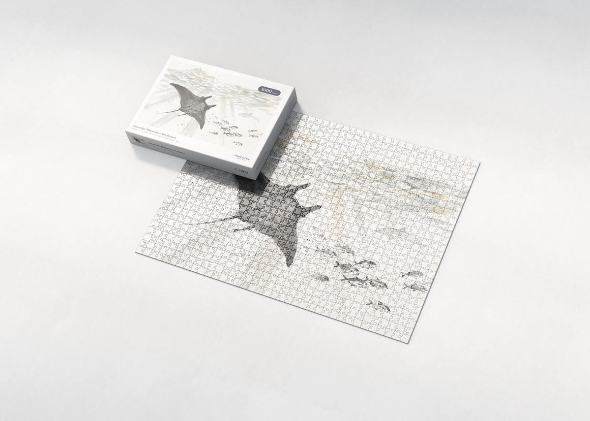 Manta Ray Silhouette at the Surface jigsaw puzzle - box and puzzle