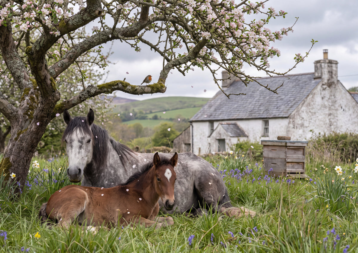 Mare and Foal Under the Apple Blossoms jigsaw puzzle