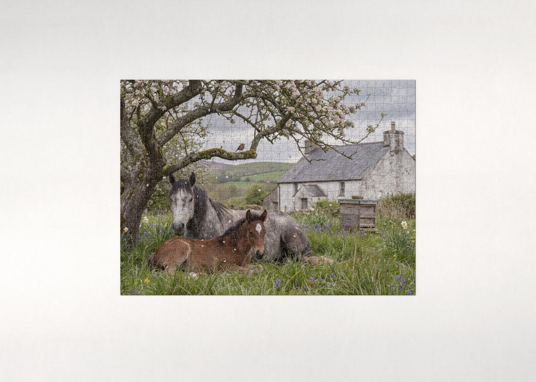 Mare and Foal Under the Apple Blossoms jigsaw puzzle - gift box