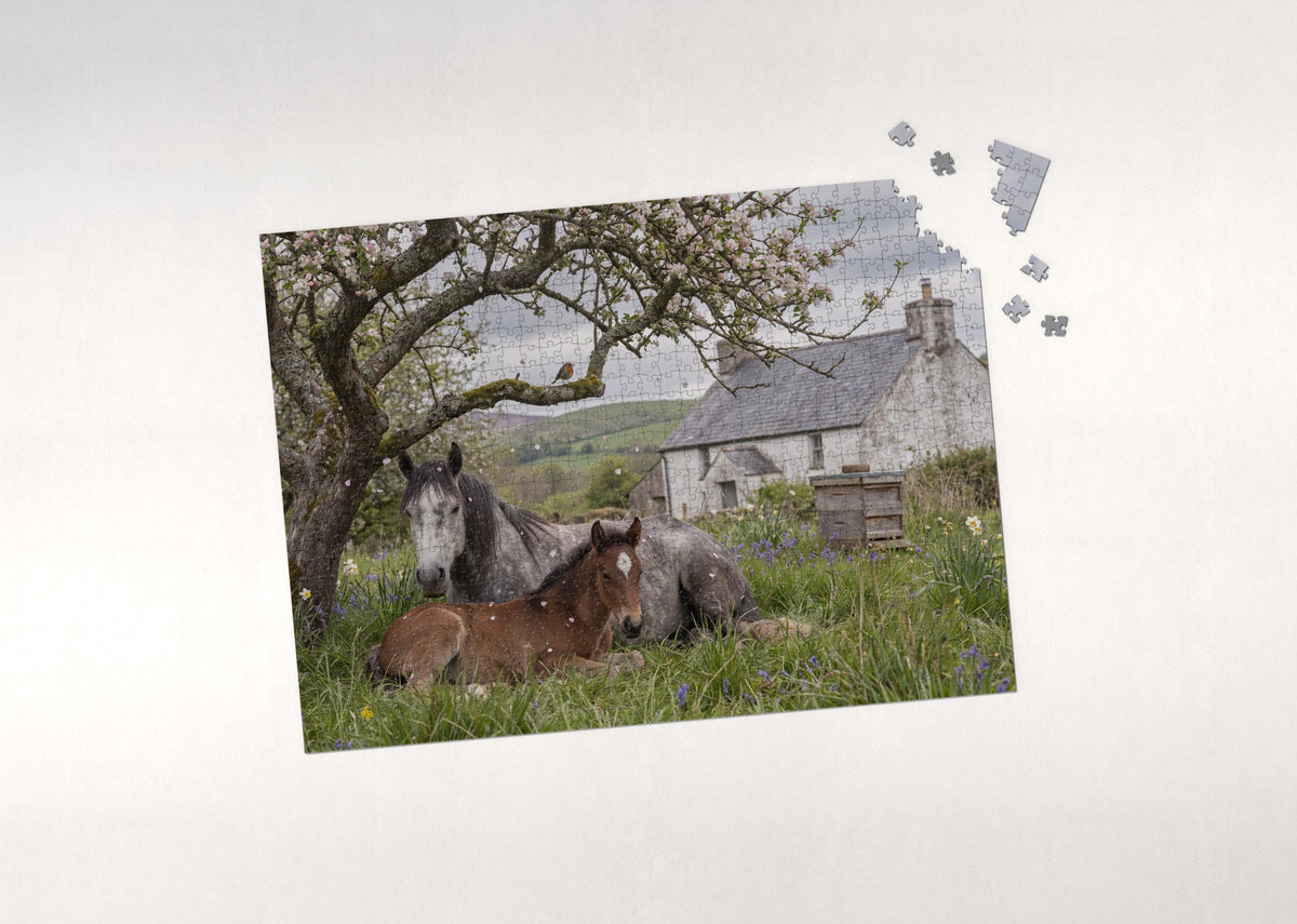 Mare and Foal Under the Apple Blossoms jigsaw puzzle - puzzle with loose pieces