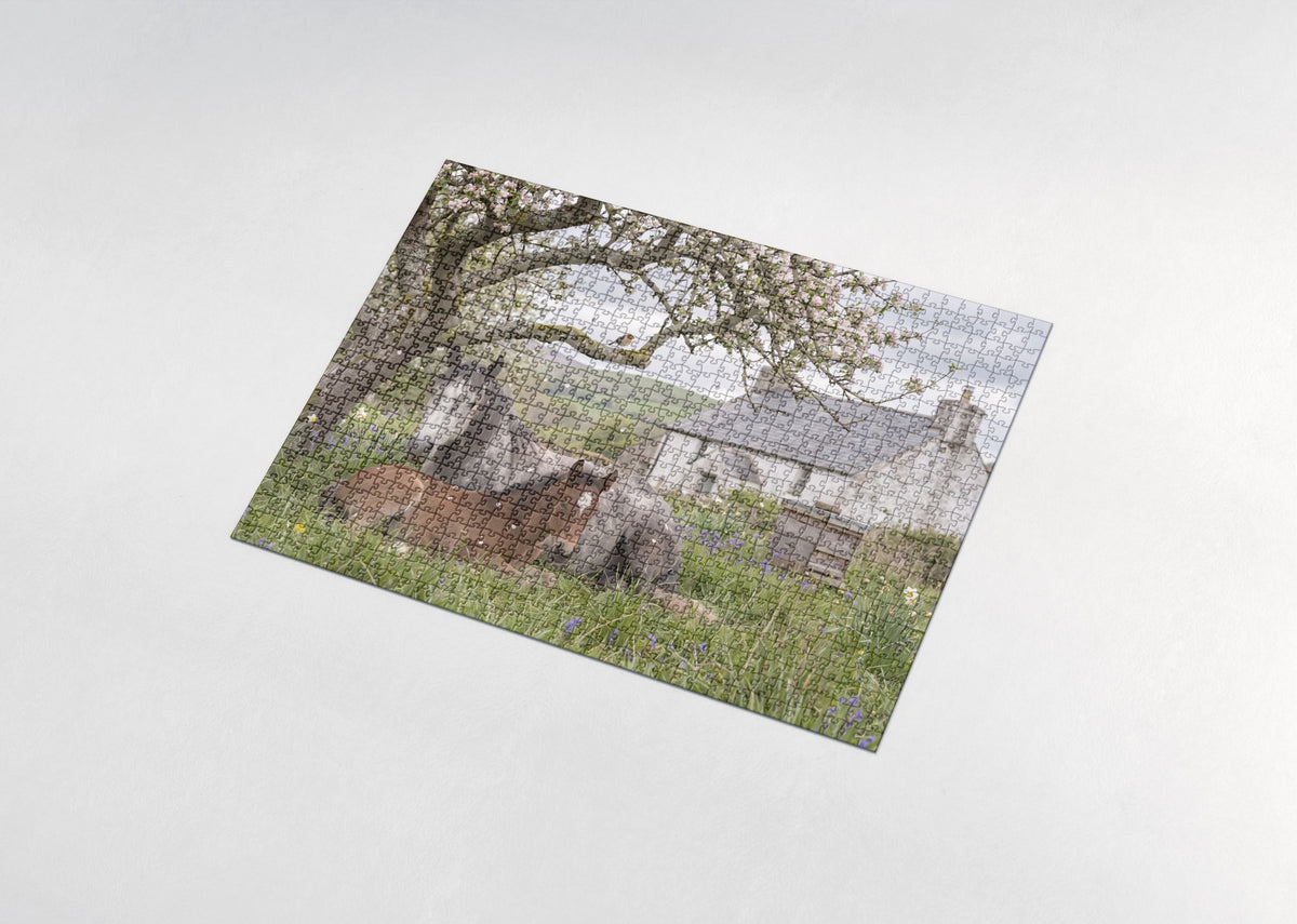 Mare and Foal Under the Apple Blossoms jigsaw puzzle - assembled puzzle