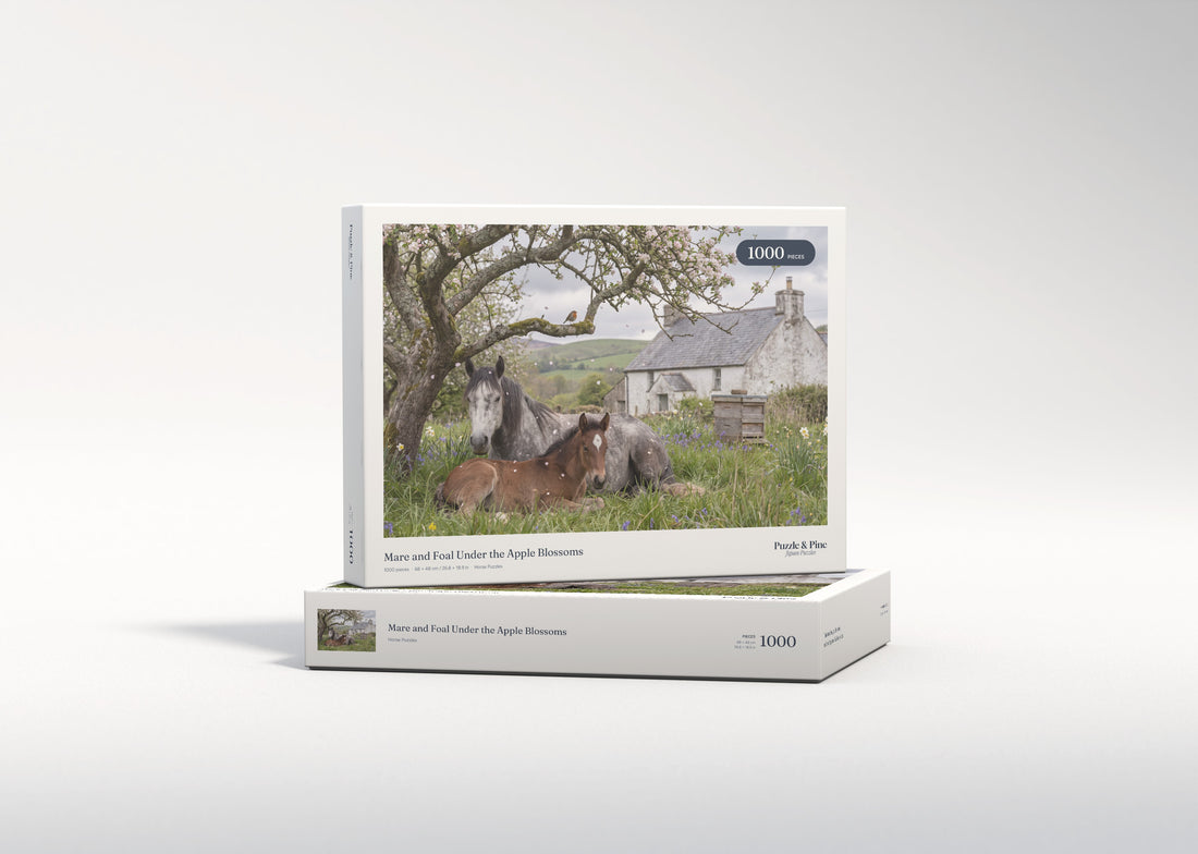 Mare and Foal Under the Apple Blossoms jigsaw puzzle - gift box