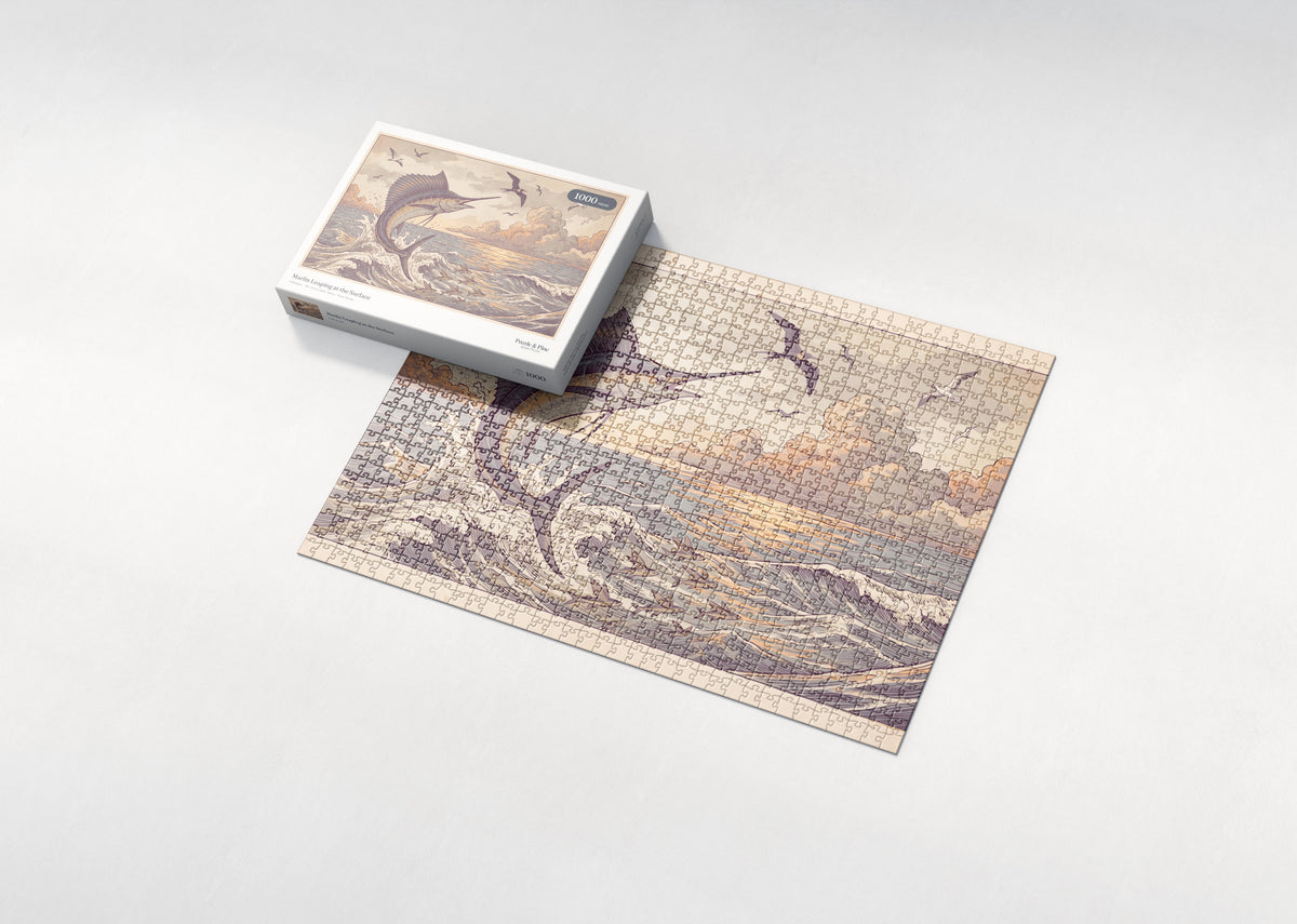 Marlin Leaping at the Surface jigsaw puzzle - box and puzzle