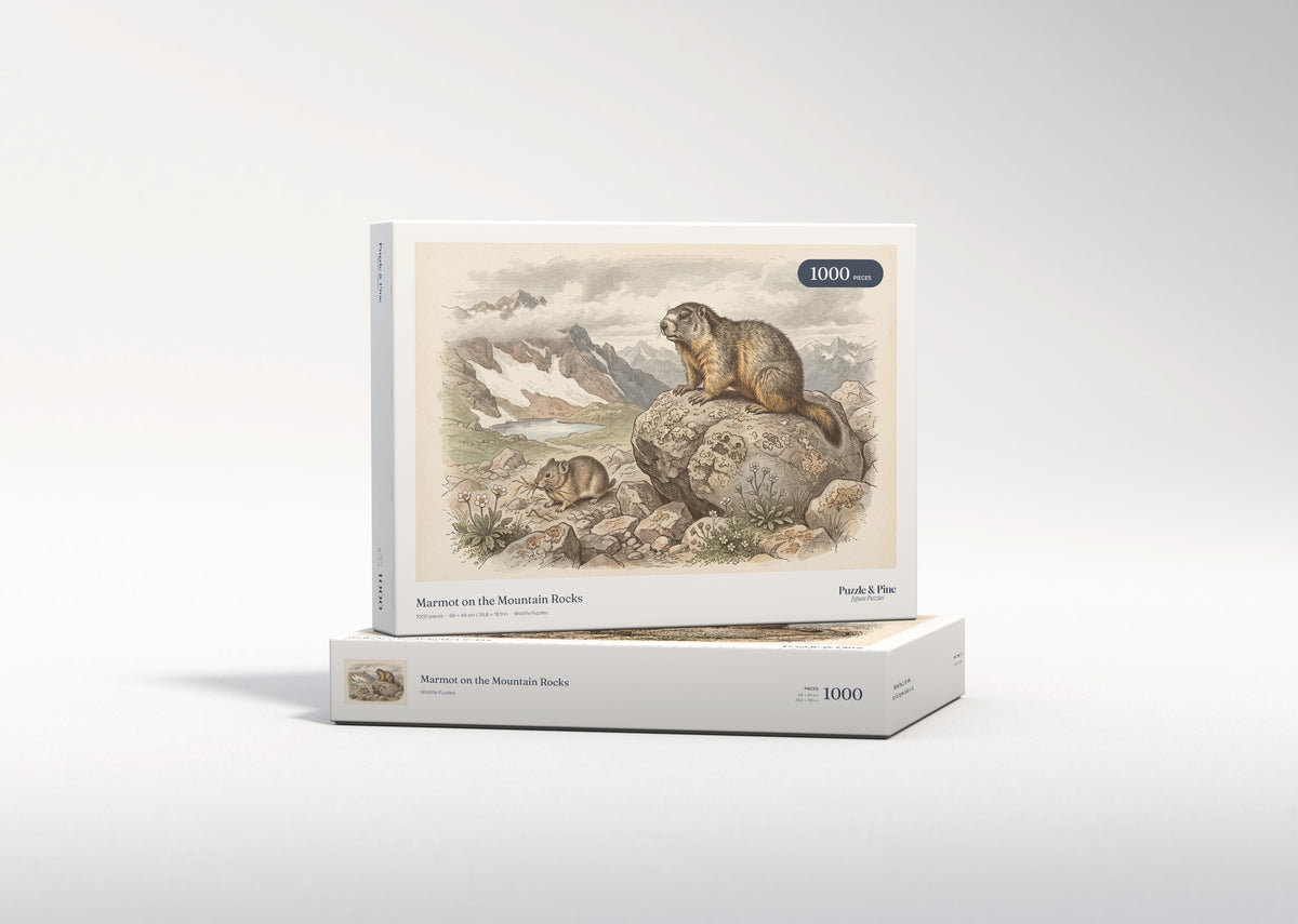 Marmot on the Mountain Rocks jigsaw puzzle - gift box