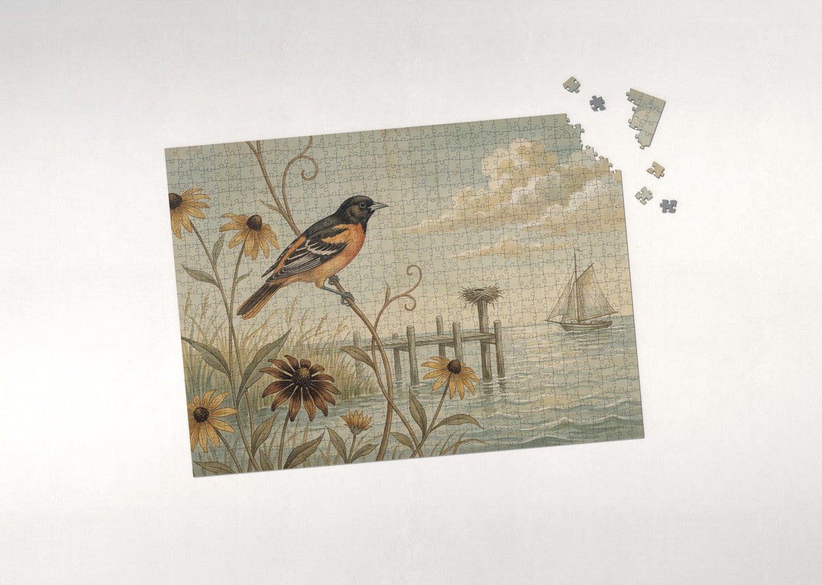 Maryland State Bird and Flower: Baltimore Oriole and Black Eyed Susan jigsaw puzzle - puzzle with loose pieces