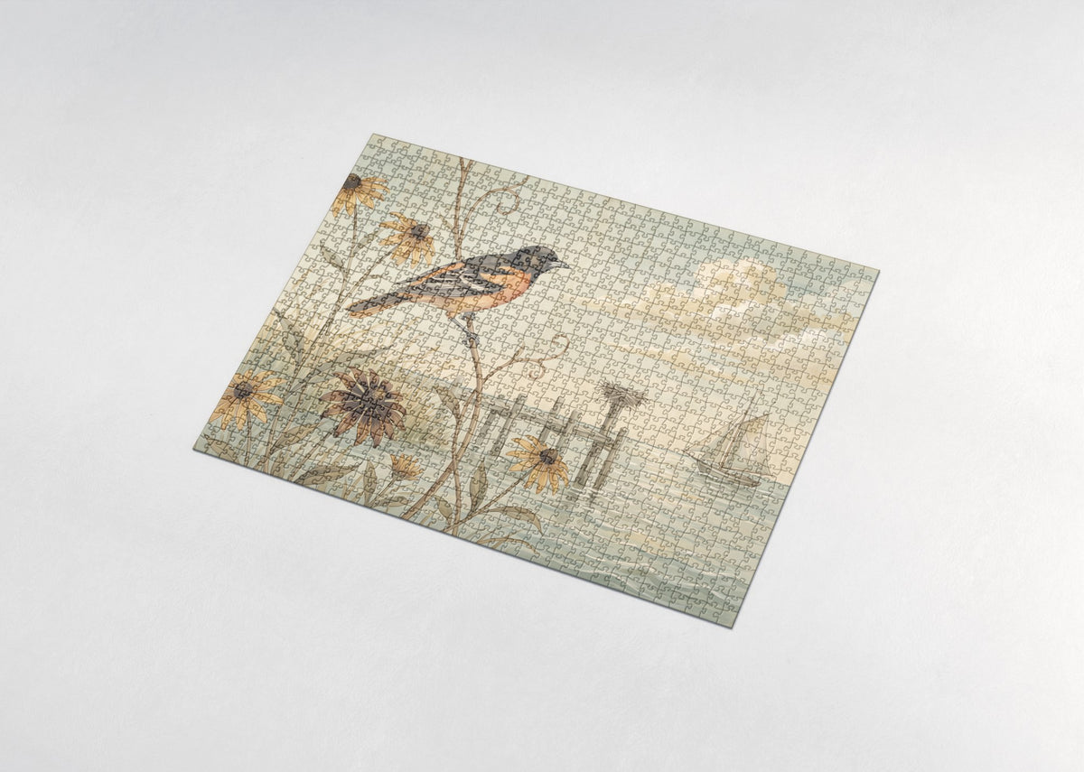 Maryland State Bird and Flower: Baltimore Oriole and Black Eyed Susan jigsaw puzzle - assembled puzzle