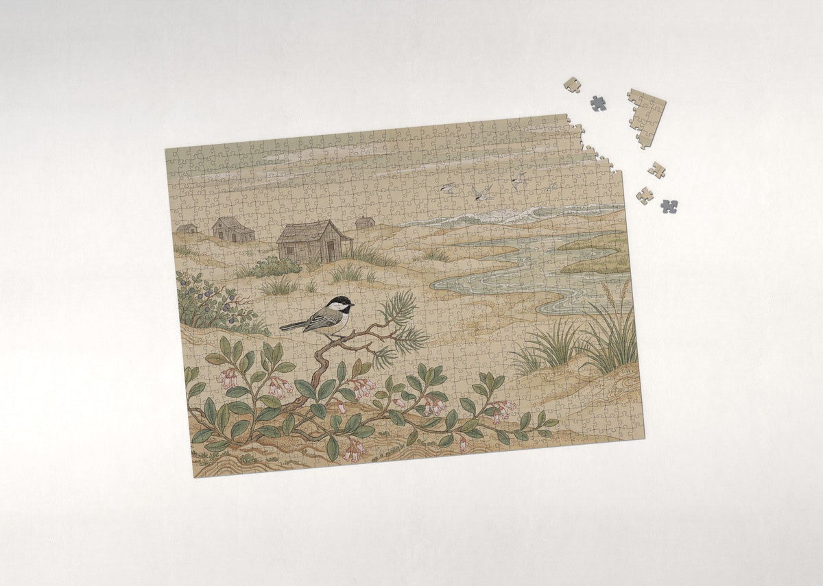 Massachusetts State Bird and Flower: Black Capped Chickadee and Mayflower jigsaw puzzle - puzzle with loose pieces