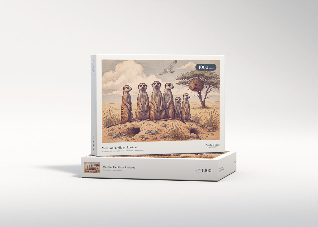 Meerkat Family on Lookout jigsaw puzzle - gift box