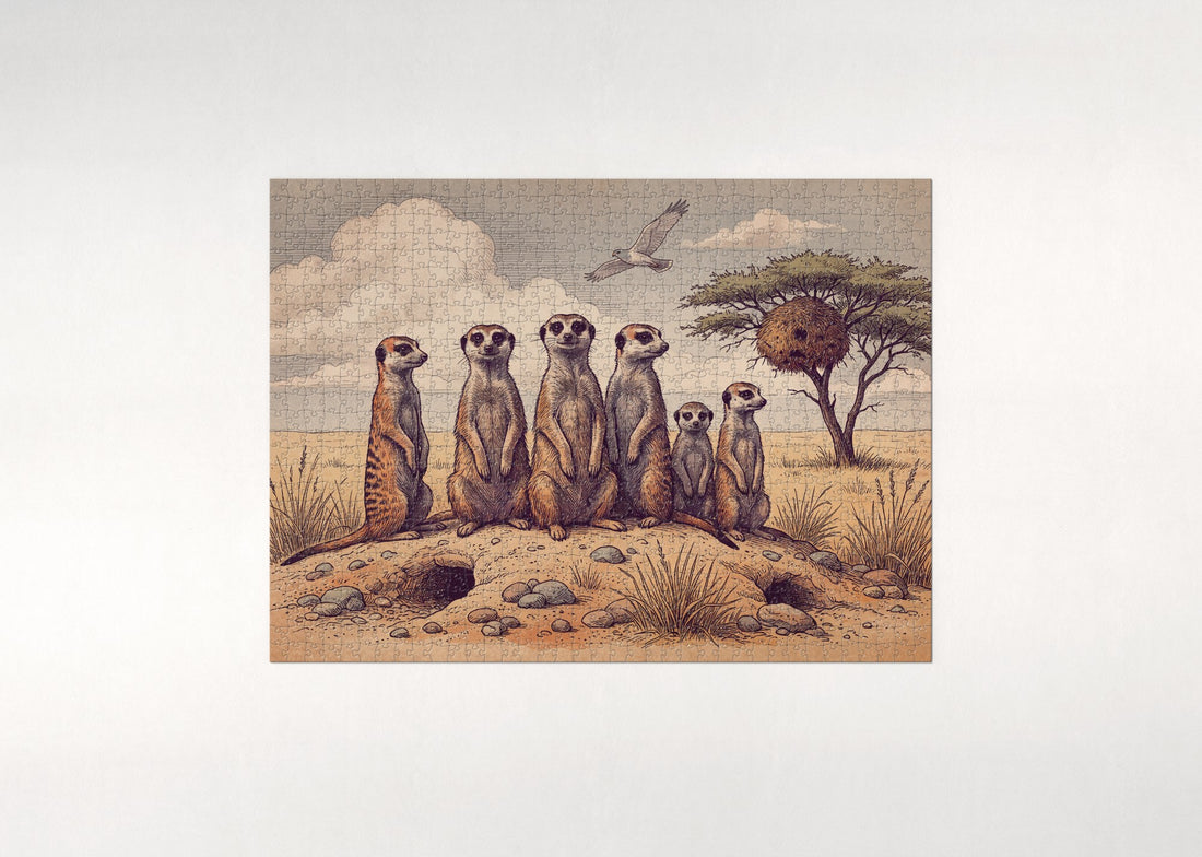 Meerkat Family on Lookout jigsaw puzzle - gift box