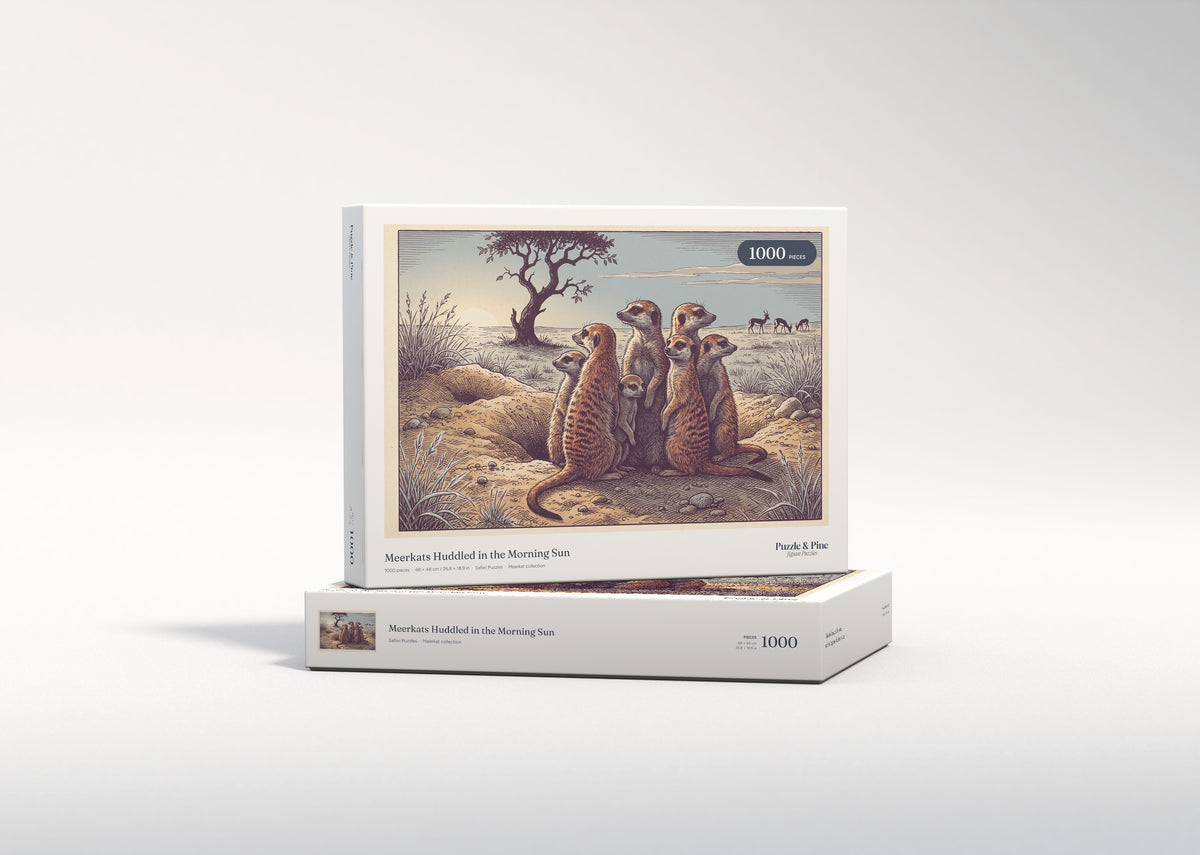 Meerkats Huddled in the Morning Sun jigsaw puzzle - gift box