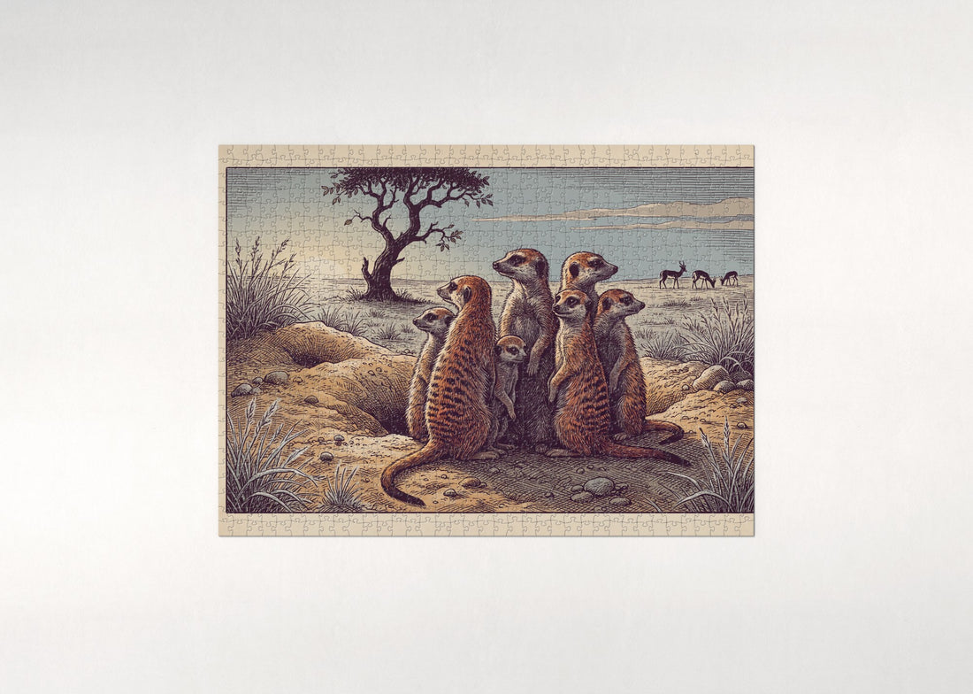 Meerkats Huddled in the Morning Sun jigsaw puzzle - gift box