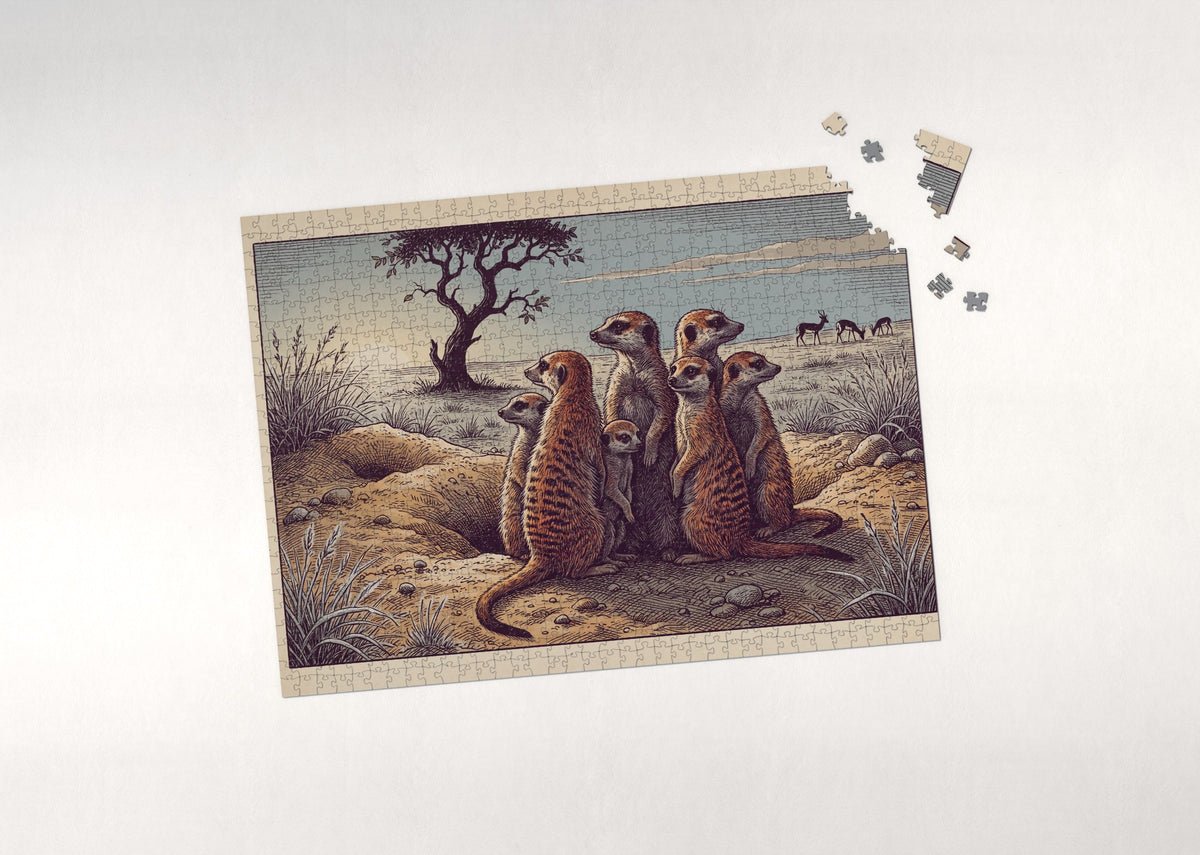 Meerkats Huddled in the Morning Sun jigsaw puzzle - puzzle with loose pieces
