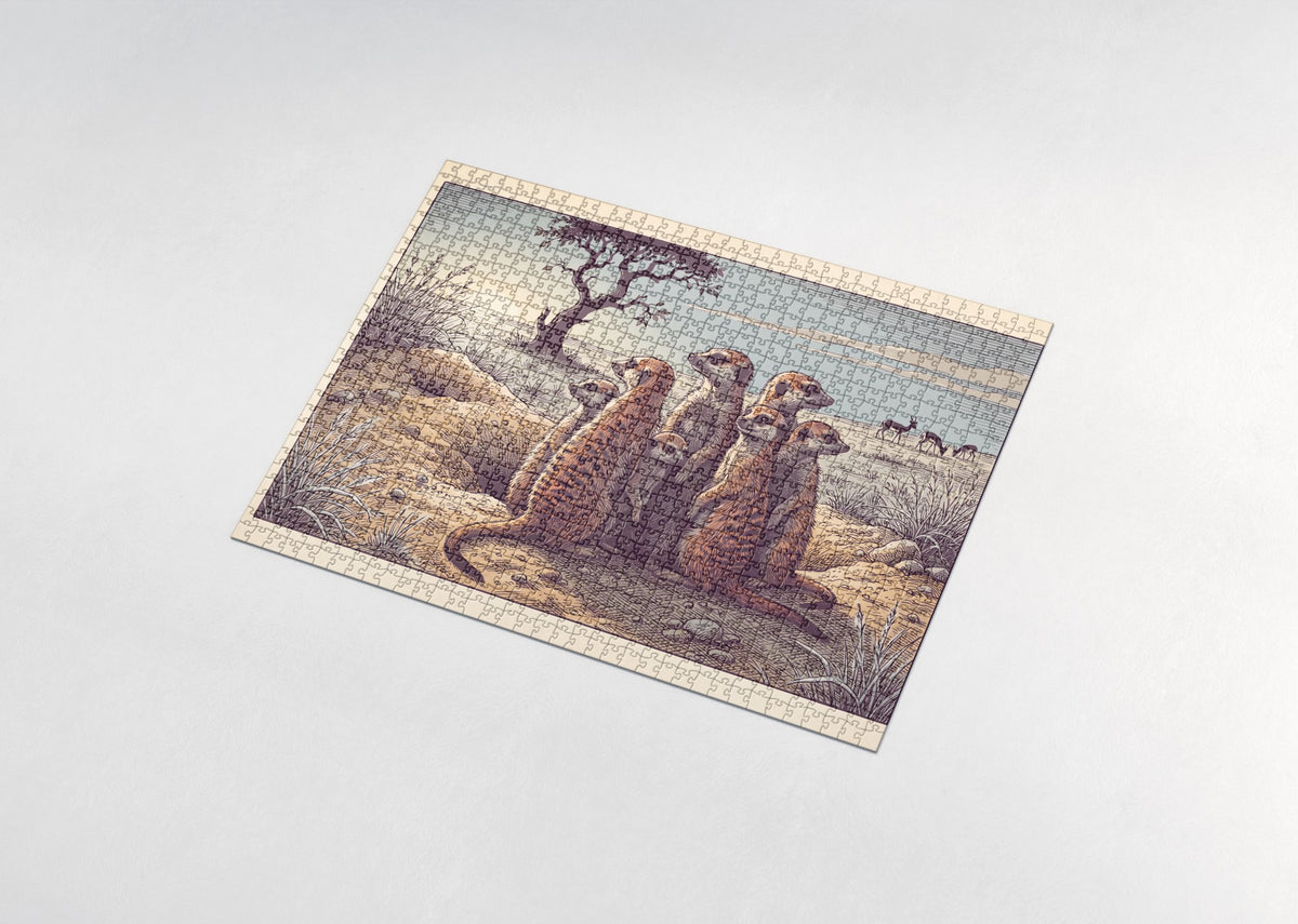 Meerkats Huddled in the Morning Sun jigsaw puzzle - assembled puzzle
