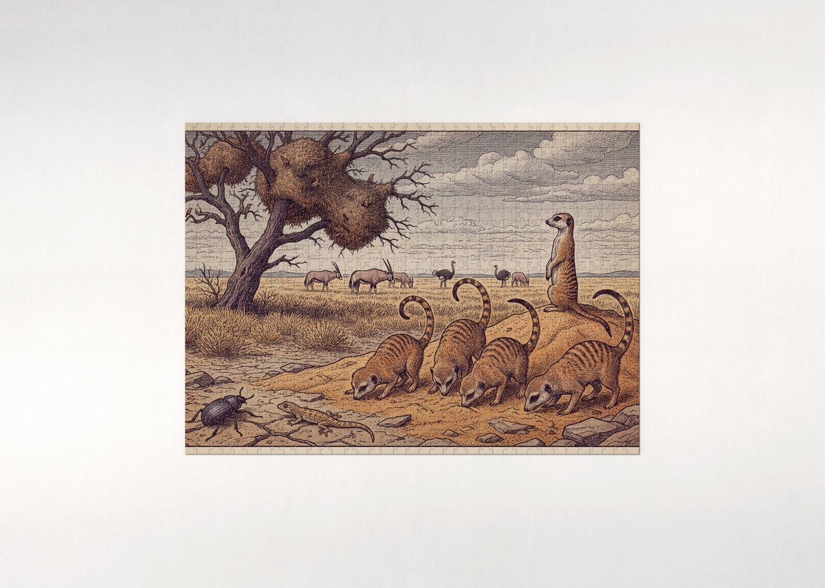 Meerkats in the Kalahari Grass jigsaw puzzle - flat puzzle