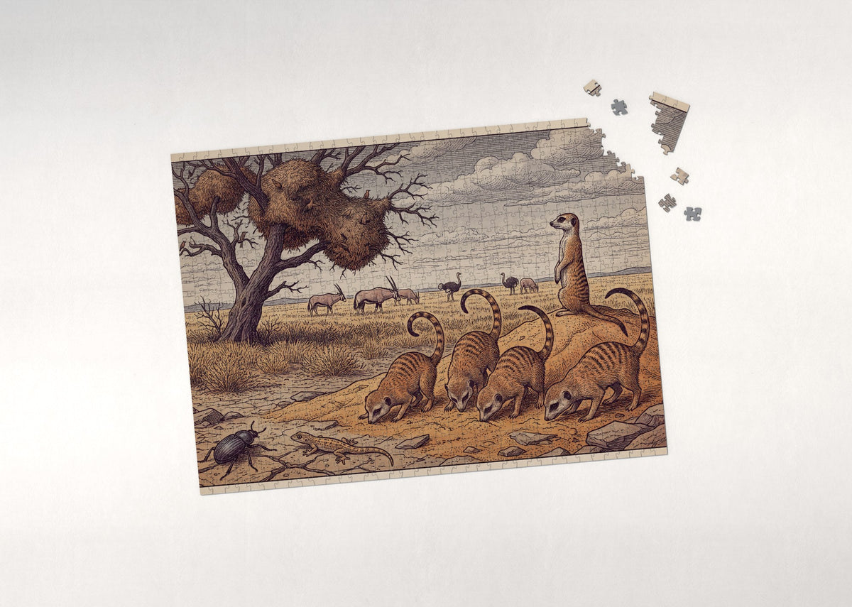 Meerkats in the Kalahari Grass jigsaw puzzle - puzzle with loose pieces