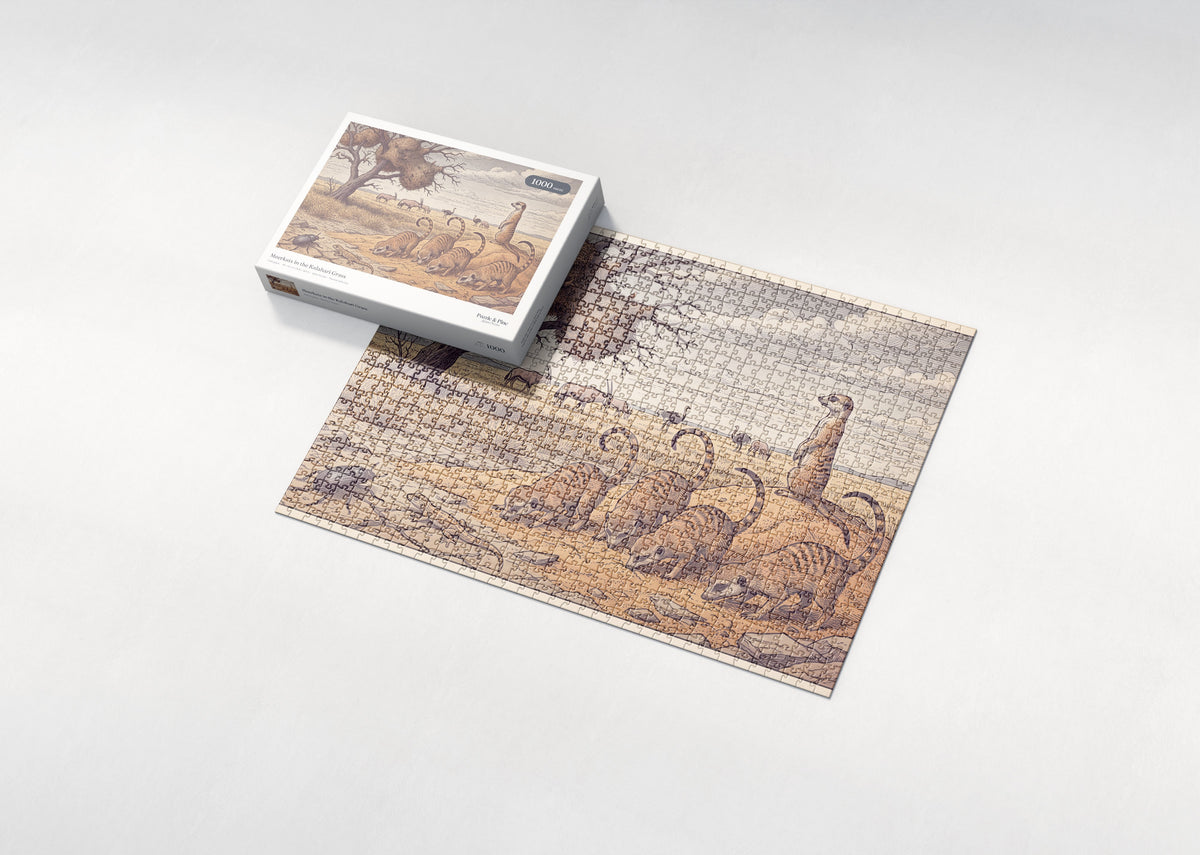 Meerkats in the Kalahari Grass jigsaw puzzle - box and puzzle