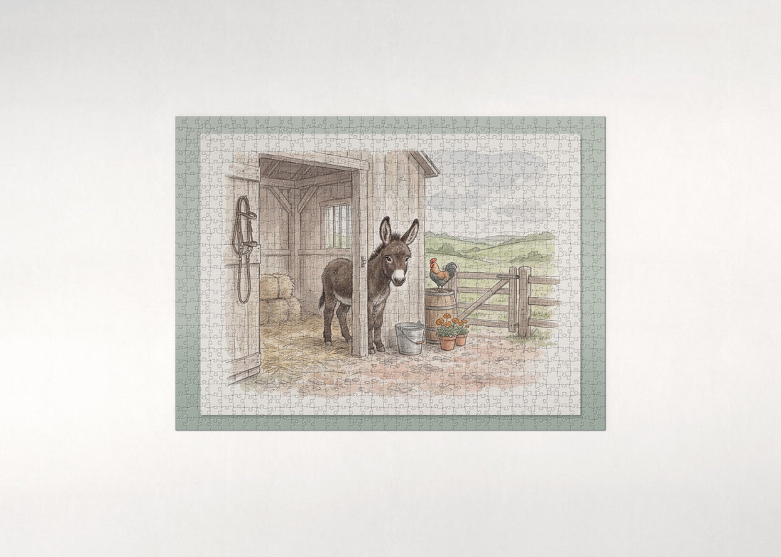Miniature Donkey at the Barn Door jigsaw puzzle - gift box