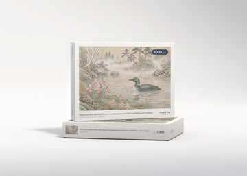Minnesota State Bird and Flower: Common Loon and Pink and White Lady's Slipper jigsaw puzzle - gift box