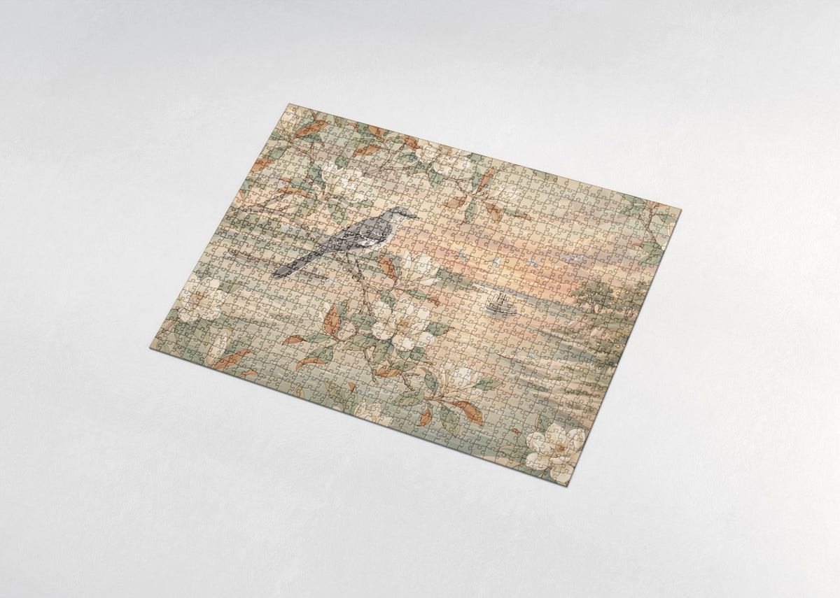 Mississippi State Bird and Flower: Mockingbird and Magnolia jigsaw puzzle - assembled puzzle