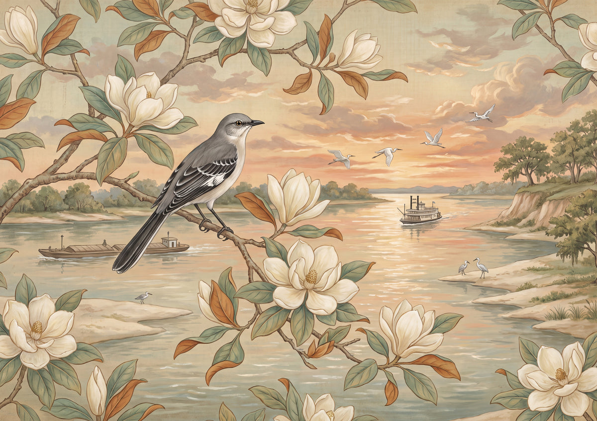 Mississippi State Bird and Flower: Mockingbird and Magnolia jigsaw puzzle