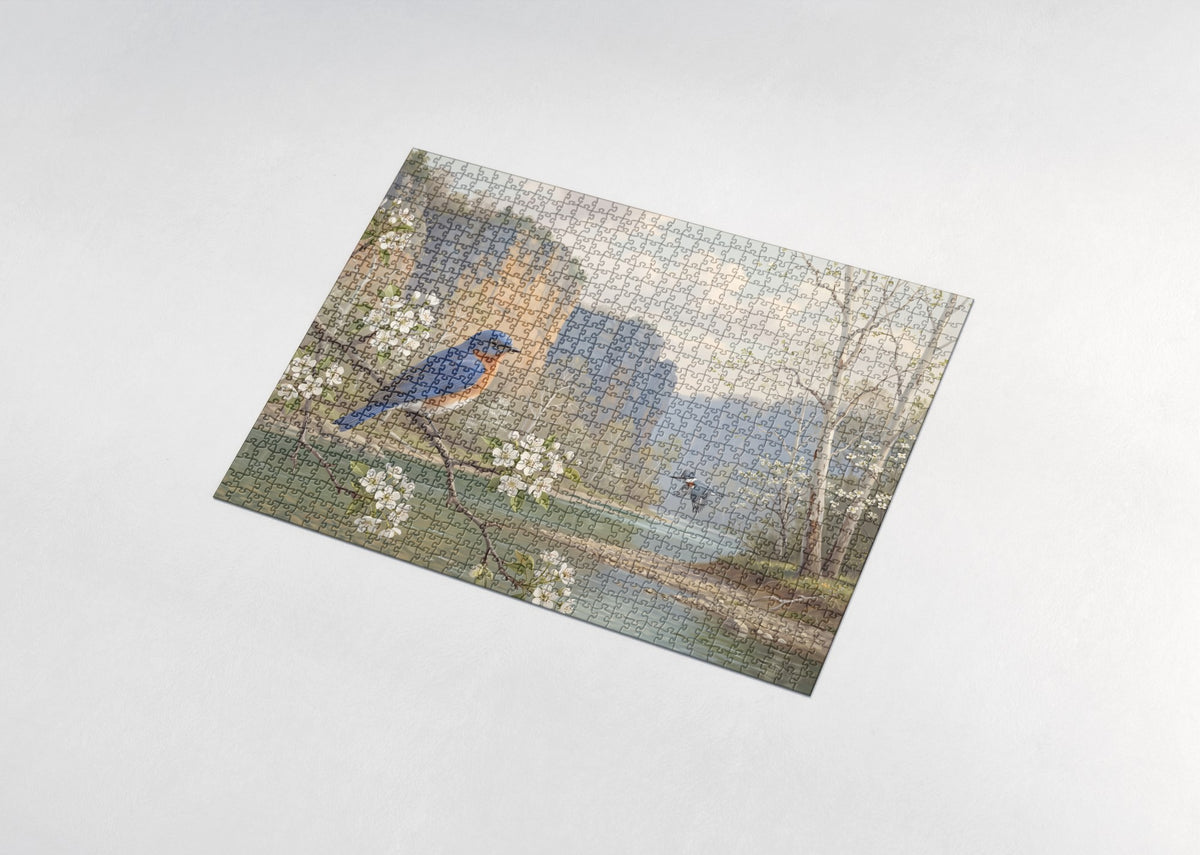 Missouri State Bird and Flower: Eastern Bluebird and Hawthorn jigsaw puzzle - assembled puzzle