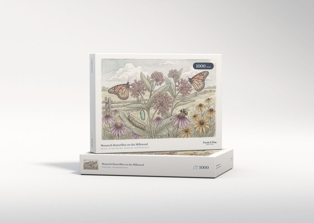 Monarch Butterflies on the Milkweed jigsaw puzzle - gift box