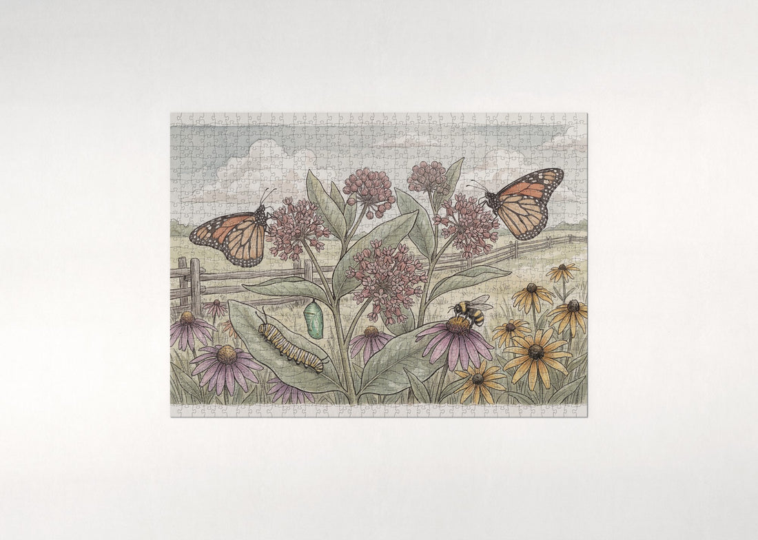 Monarch Butterflies on the Milkweed jigsaw puzzle - gift box