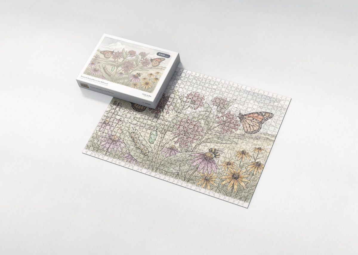 Monarch Butterflies on the Milkweed jigsaw puzzle - box and puzzle