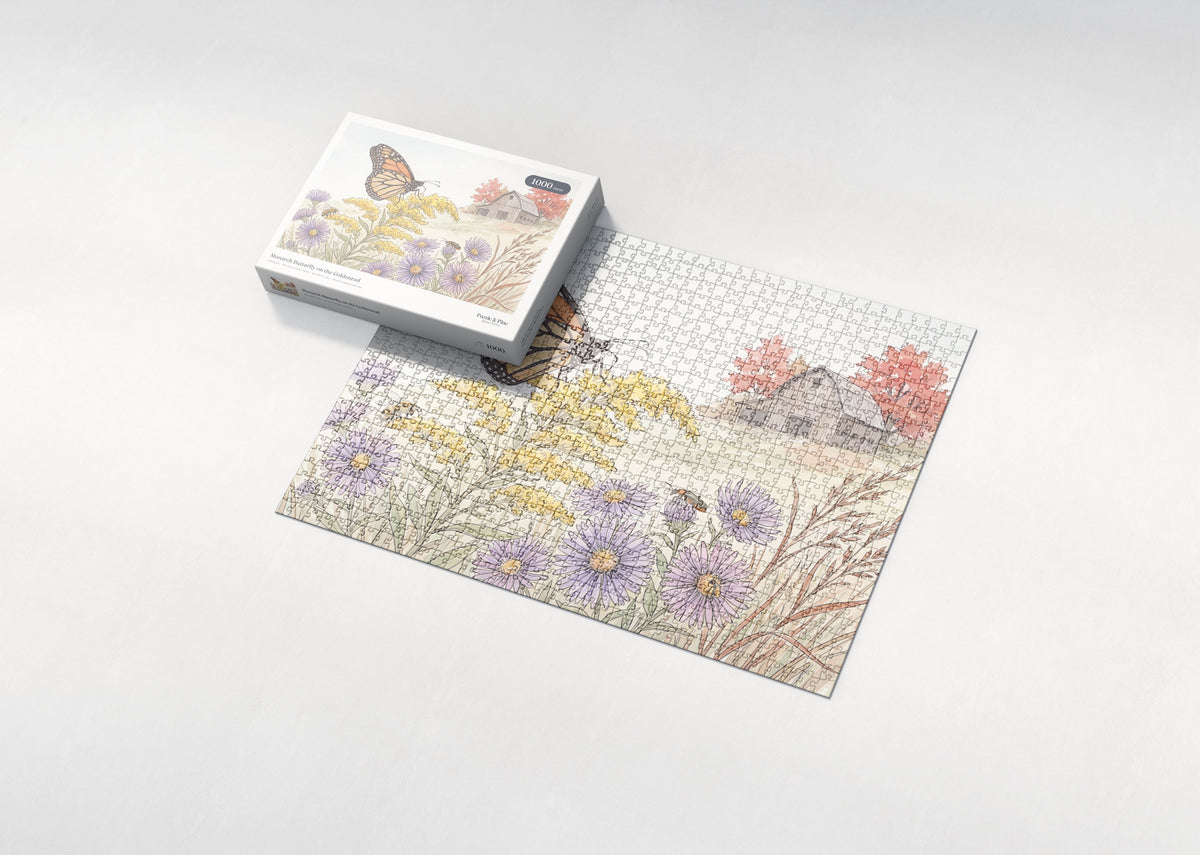 Monarch Butterfly on the Goldenrod jigsaw puzzle - box and puzzle