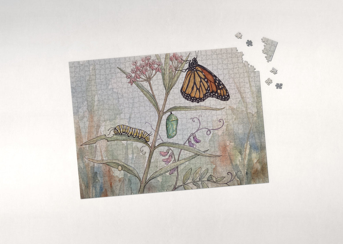Monarch Caterpillar to Butterfly jigsaw puzzle - puzzle with loose pieces