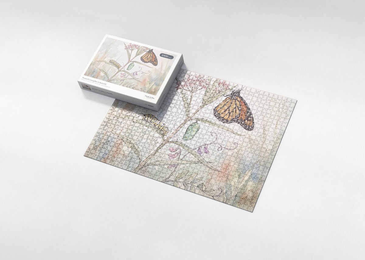 Monarch Caterpillar to Butterfly jigsaw puzzle - box and puzzle