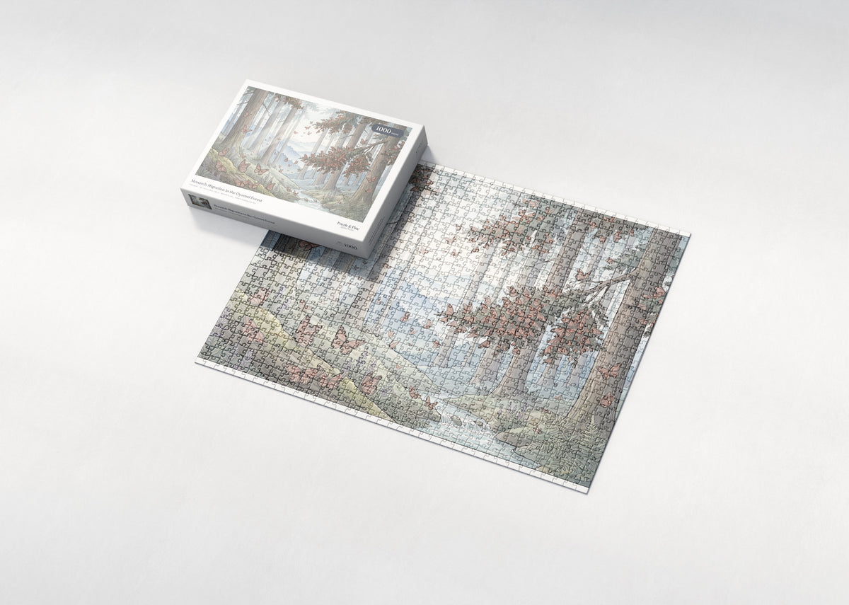 Monarch Migration in the Oyamel Forest jigsaw puzzle - box and puzzle