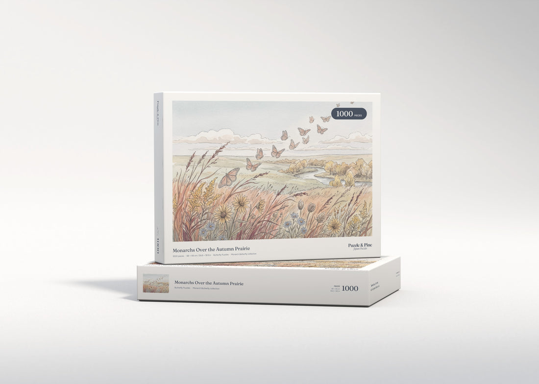 Monarchs Over the Autumn Prairie jigsaw puzzle - gift box