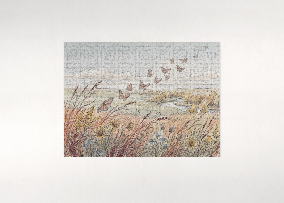 Monarchs Over the Autumn Prairie jigsaw puzzle - gift box
