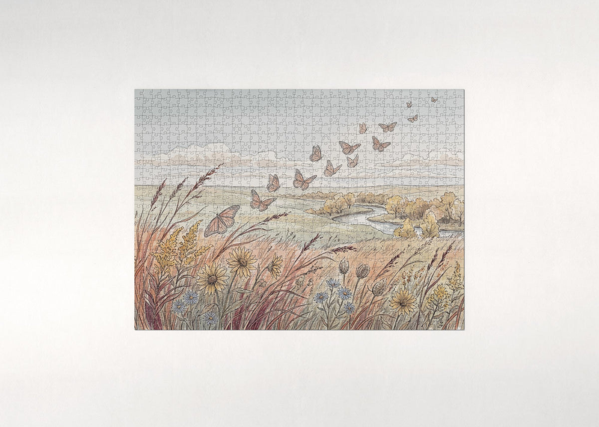 Monarchs Over the Autumn Prairie jigsaw puzzle - flat puzzle
