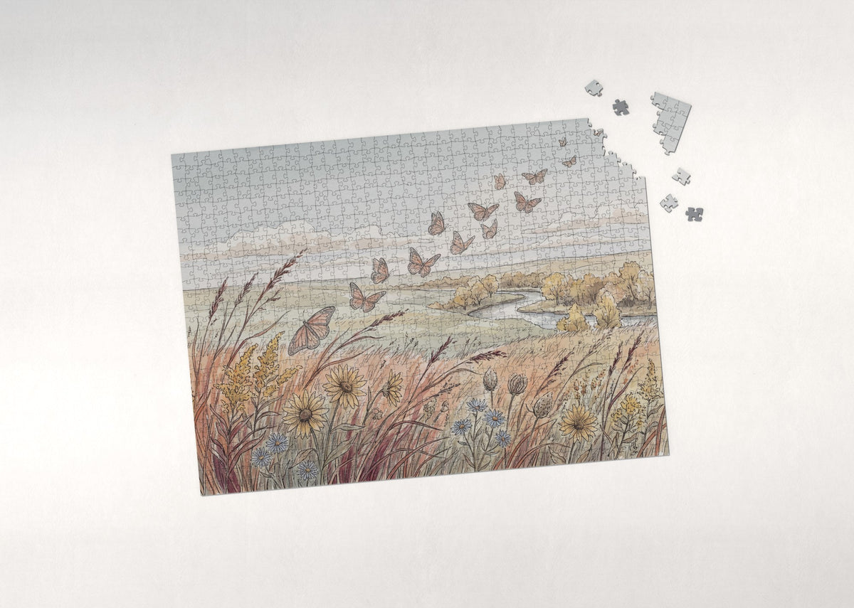Monarchs Over the Autumn Prairie jigsaw puzzle - puzzle with loose pieces