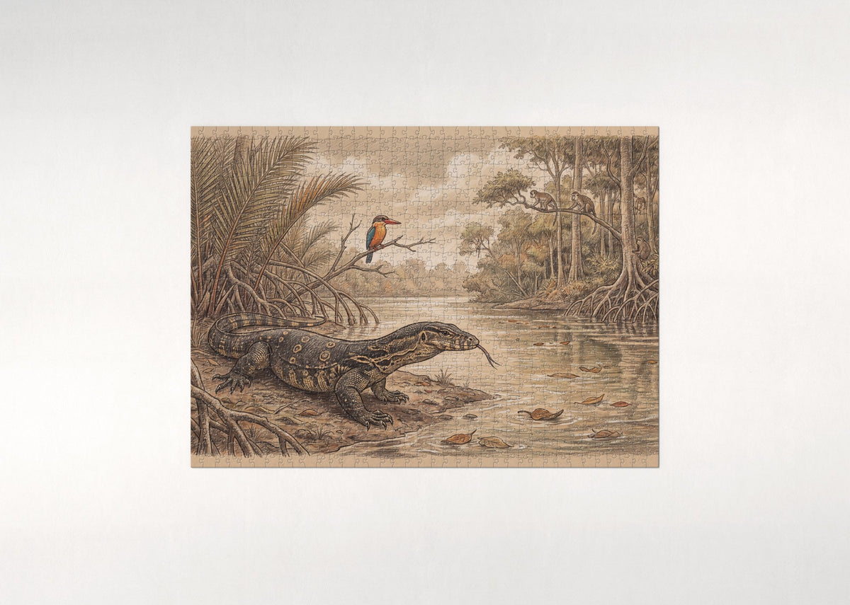 Monitor Lizard at the River jigsaw puzzle - flat puzzle