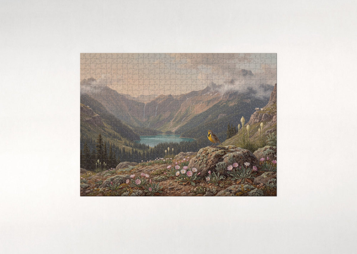 Montana State Bird and Flower: Western Meadowlark and Bitterroot jigsaw puzzle - flat puzzle
