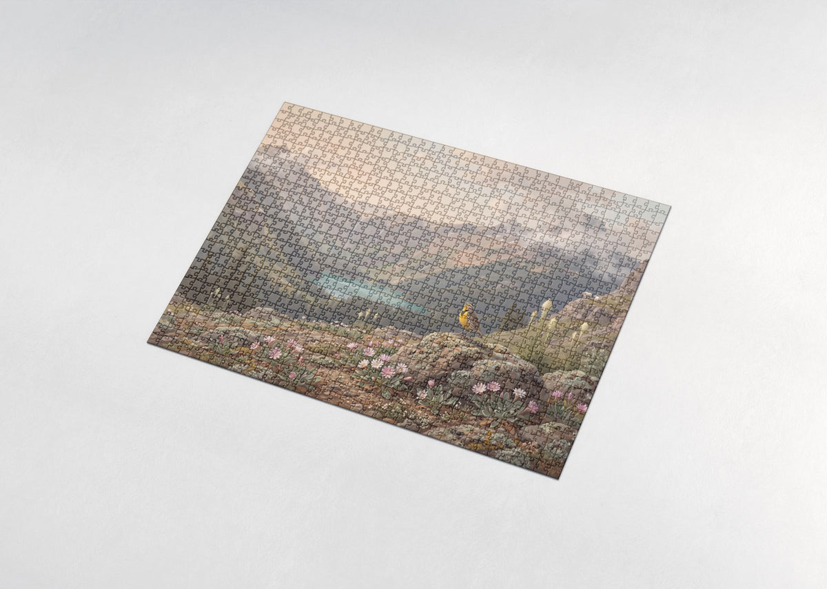 Montana State Bird and Flower: Western Meadowlark and Bitterroot jigsaw puzzle - assembled puzzle