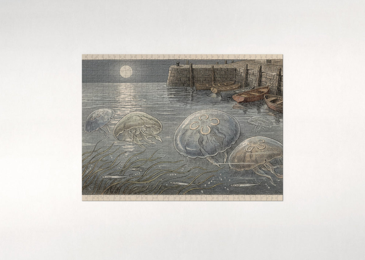 Moon Jellyfish at Night jigsaw puzzle - flat puzzle