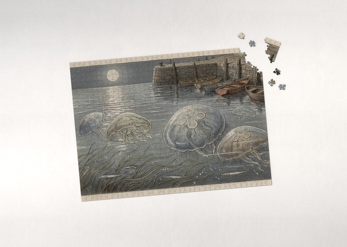 Moon Jellyfish at Night jigsaw puzzle - puzzle with loose pieces