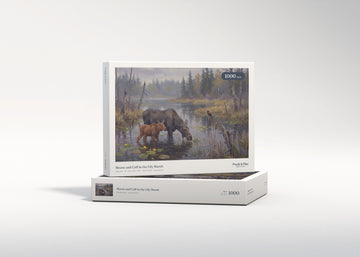 Moose and Calf in the Lily Marsh jigsaw puzzle - gift box