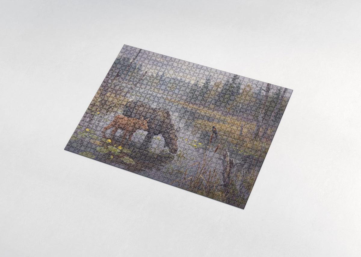 Moose and Calf in the Lily Marsh jigsaw puzzle - assembled puzzle